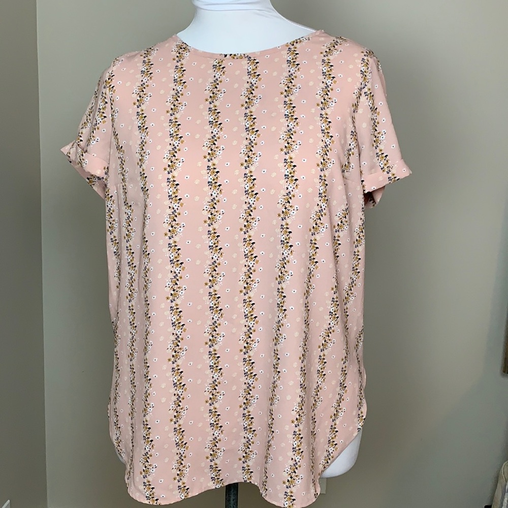LC Lauren Conrad Blush Pink Floral Stripe Blouse Large